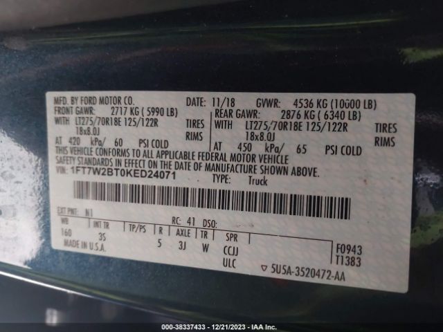 Photo 8 VIN: 1FT7W2BT0KED24071 - FORD F-250 