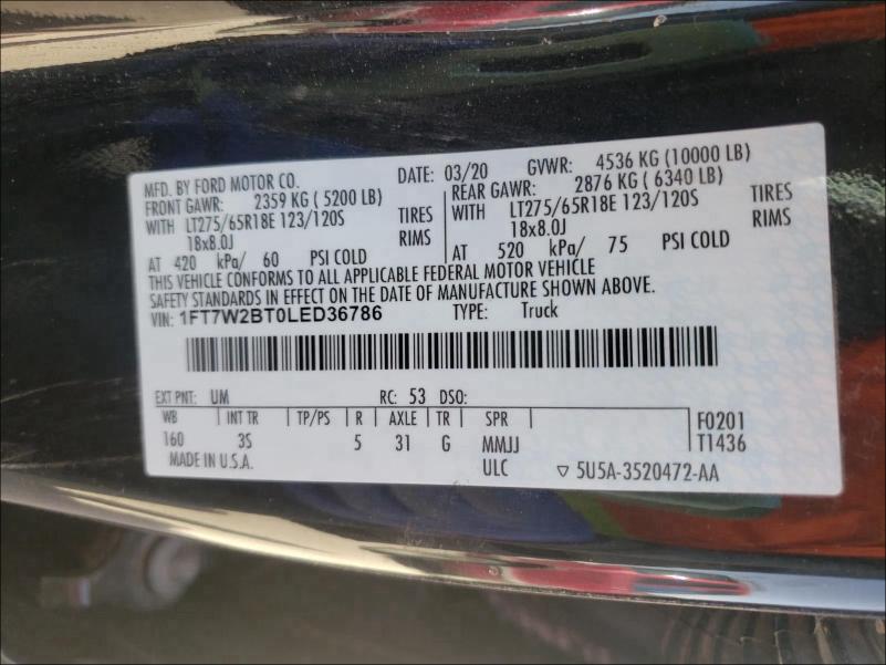 Photo 9 VIN: 1FT7W2BT0LED36786 - FORD F250 SUPER 