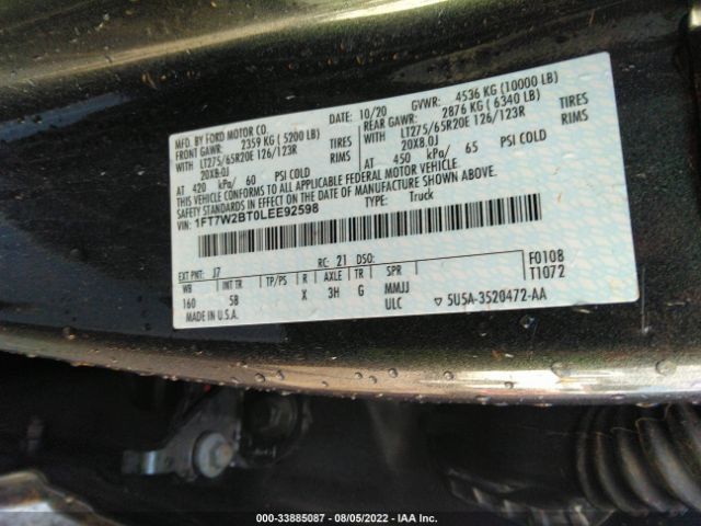 Photo 8 VIN: 1FT7W2BT0LEE92598 - FORD SUPER DUTY F-250 SRW 