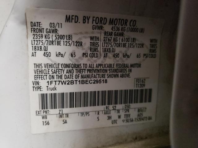 Photo 9 VIN: 1FT7W2BT1BEC29518 - FORD F250 SUPER 