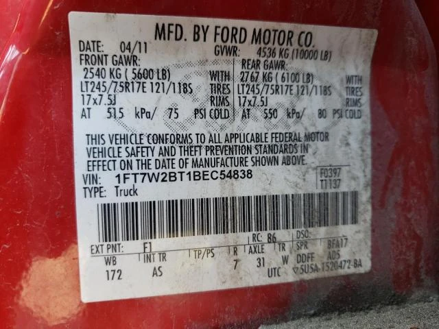 Photo 11 VIN: 1FT7W2BT1BEC54838 - FORD F250 SUPER 