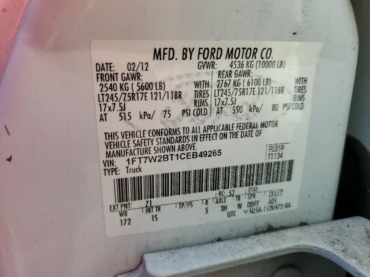 Photo 11 VIN: 1FT7W2BT1CEB49265 - FORD F250 