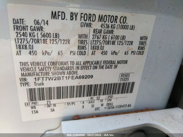 Photo 8 VIN: 1FT7W2BT1FEA69209 - FORD SUPER DUTY F-250 SRW 