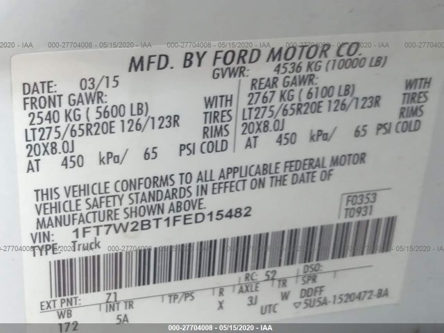 Photo 8 VIN: 1FT7W2BT1FED15482 - FORD SUPER DUTY F-250 SRW 