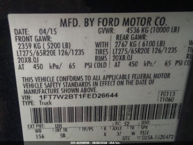 Photo 8 VIN: 1FT7W2BT1FED26644 - FORD F-250 