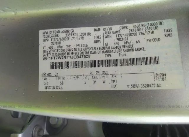 Photo 8 VIN: 1FT7W2BT1JEB47528 - FORD SUPER DUTY F-250 SRW 