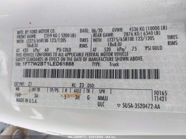 Photo 8 VIN: 1FT7W2BT1LED61888 - FORD F-250 