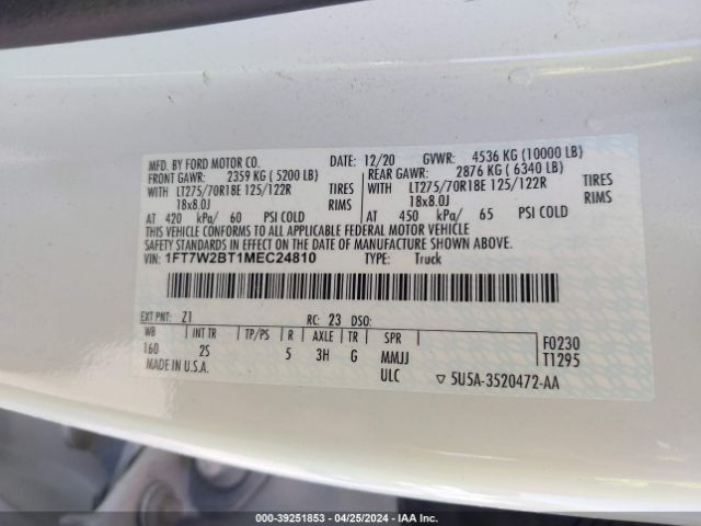 Photo 8 VIN: 1FT7W2BT1MEC24810 - FORD F250 