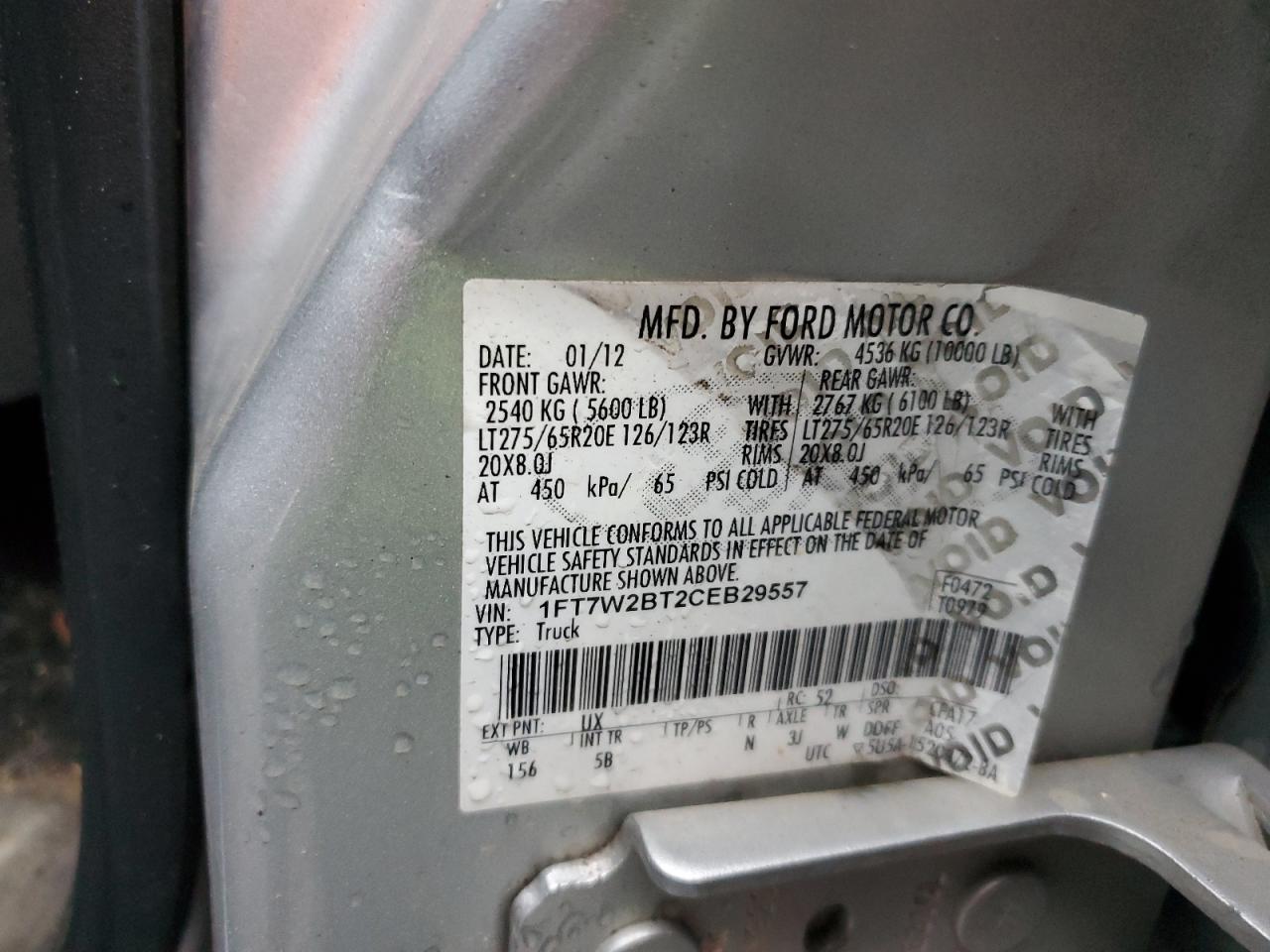 Photo 13 VIN: 1FT7W2BT2CEB29557 - FORD F250 