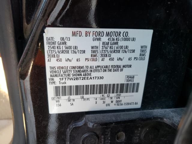 Photo 9 VIN: 1FT7W2BT2EEA17330 - FORD F250 SUPER 