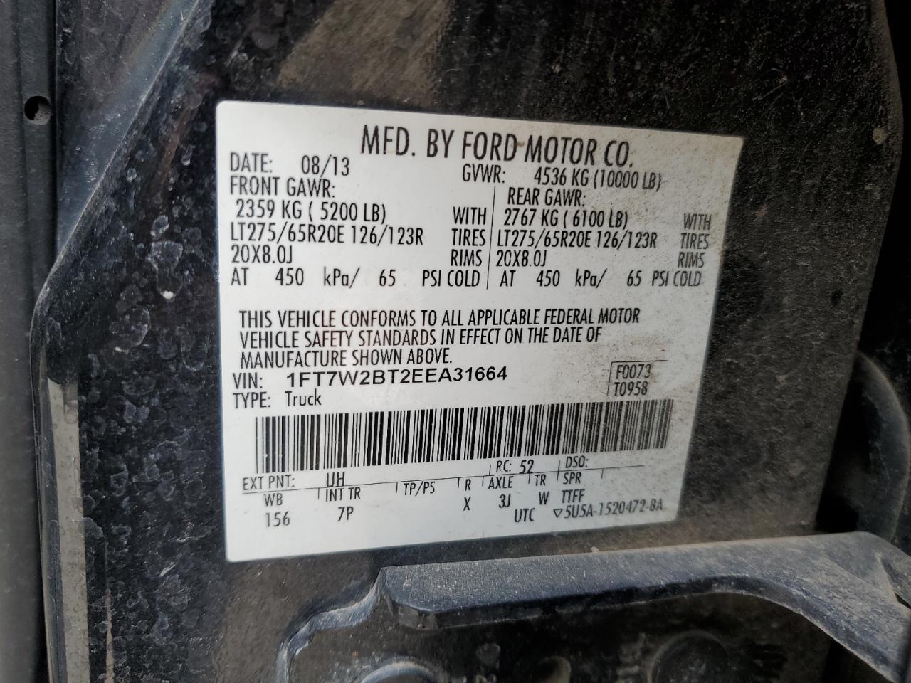 Photo 12 VIN: 1FT7W2BT2EEA31664 - FORD F250 