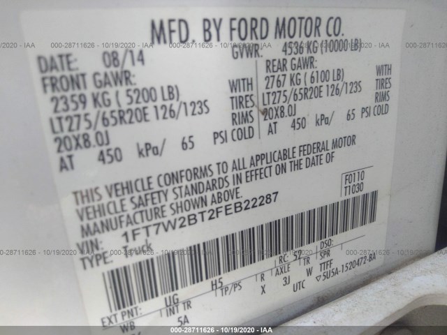 Photo 8 VIN: 1FT7W2BT2FEB22287 - FORD SUPER DUTY F-250 SRW 