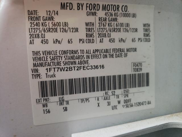 Photo 9 VIN: 1FT7W2BT2FEC33616 - FORD F250 SUPER 