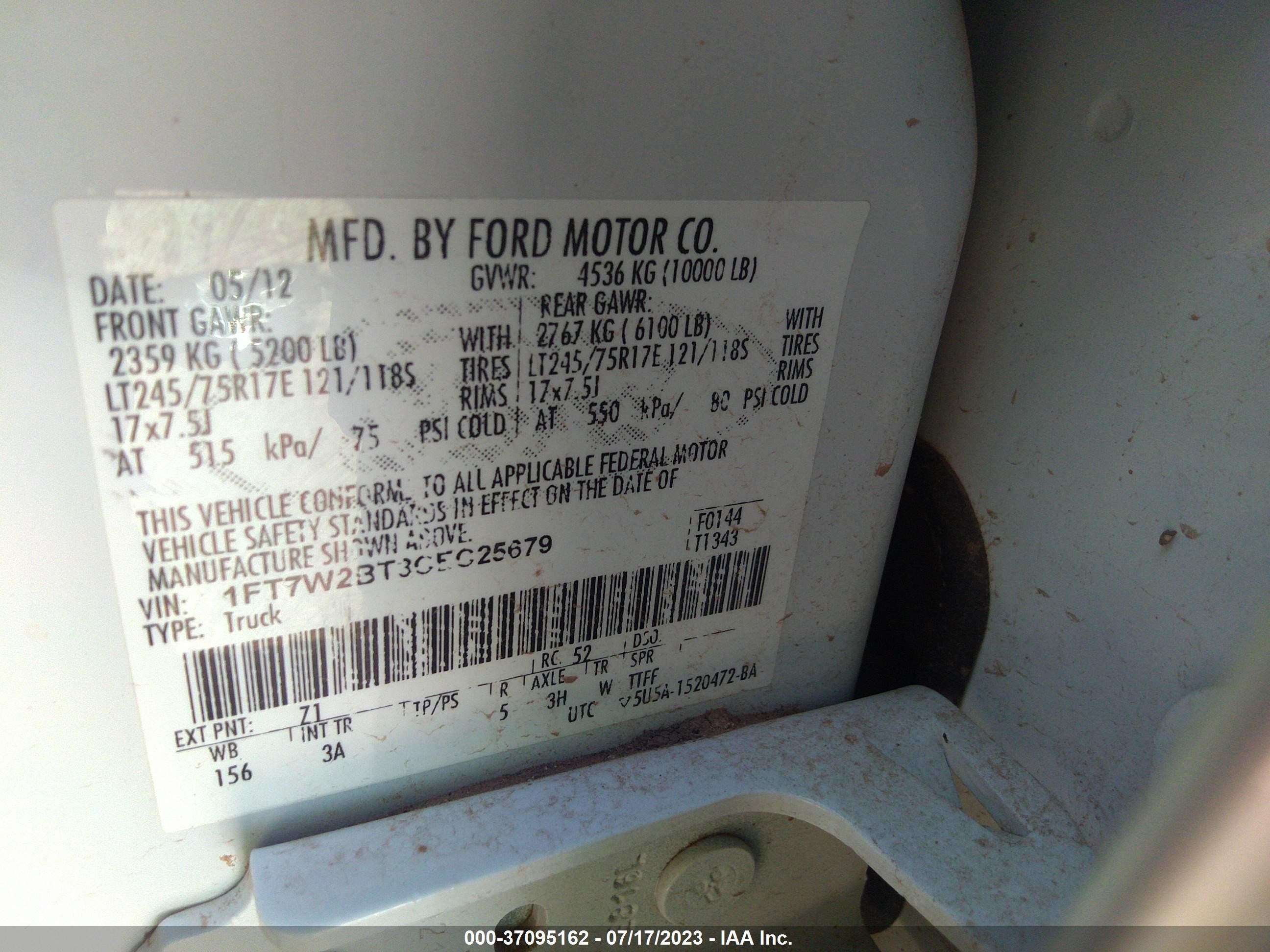 Photo 8 VIN: 1FT7W2BT3CEC25679 - FORD F250 