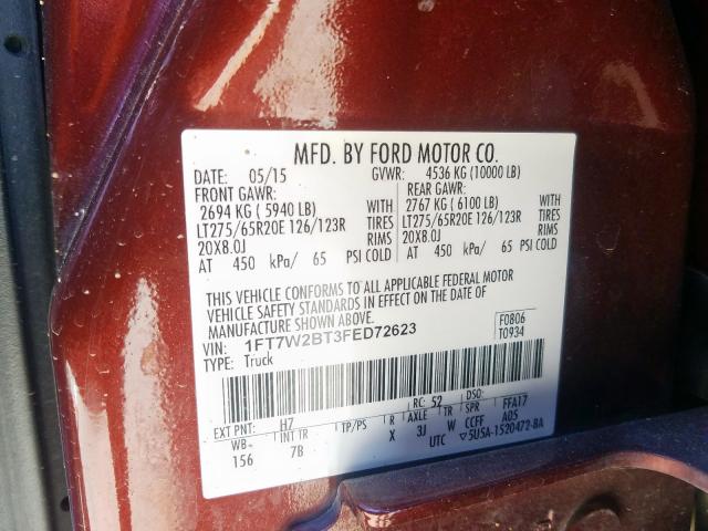 Photo 9 VIN: 1FT7W2BT3FED72623 - FORD F250 SUPER 