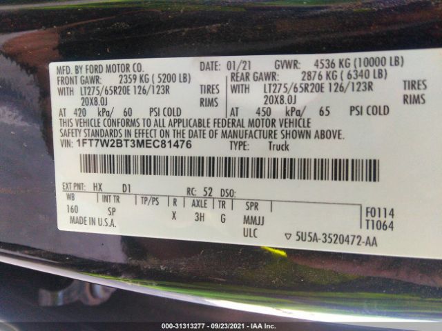 Photo 8 VIN: 1FT7W2BT3MEC81476 - FORD SUPER DUTY F-250 SRW 