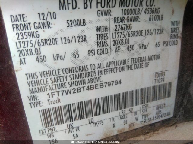 Photo 8 VIN: 1FT7W2BT4BEB79794 - FORD F-250 