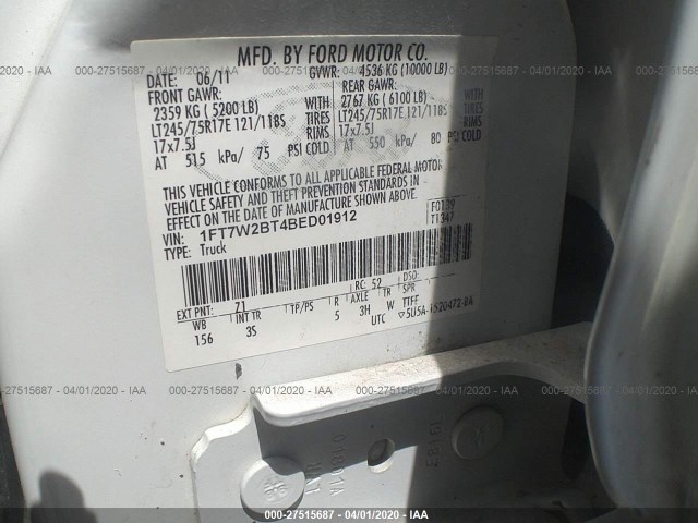 Photo 8 VIN: 1FT7W2BT4BED01912 - FORD SUPER DUTY F-250 