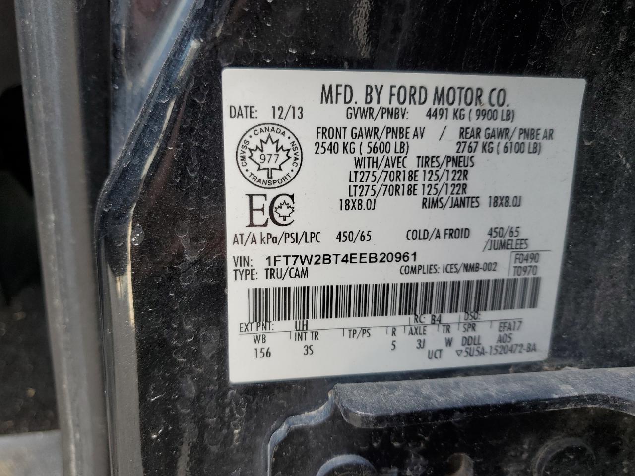 Photo 11 VIN: 1FT7W2BT4EEB20961 - FORD F250 