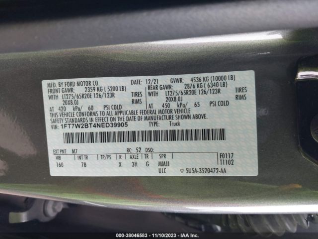 Photo 8 VIN: 1FT7W2BT4NED39905 - FORD F-250 