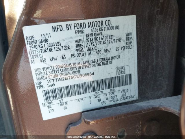 Photo 8 VIN: 1FT7W2BT5CEB06984 - FORD F-250 