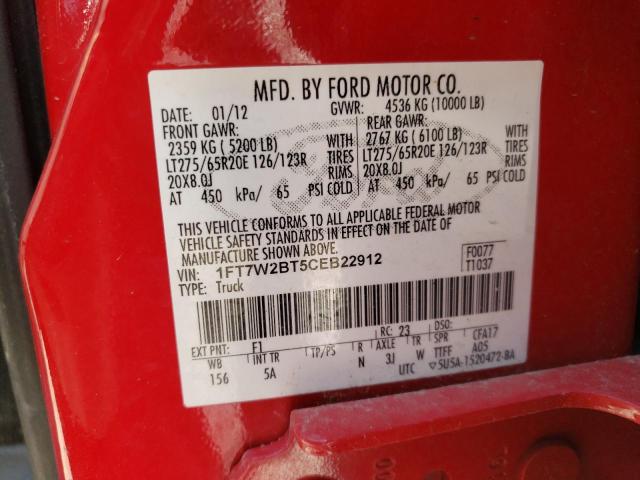 Photo 9 VIN: 1FT7W2BT5CEB22912 - FORD F-250 