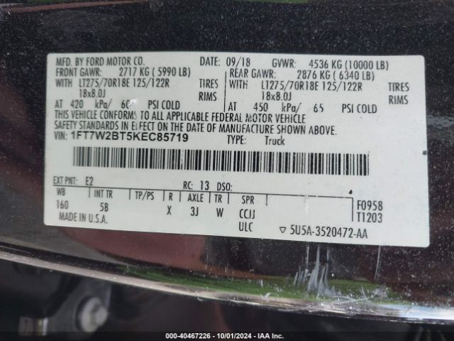 Photo 8 VIN: 1FT7W2BT5KEC85719 - FORD F-250 