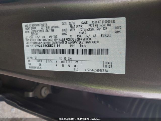 Photo 8 VIN: 1FT7W2BT5KEE21184 - FORD F250 