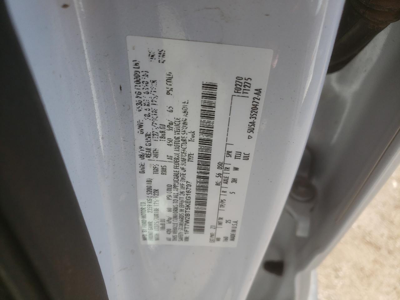 Photo 12 VIN: 1FT7W2BT5KEG16797 - FORD F250 