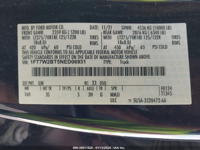 Photo 8 VIN: 1FT7W2BT5NED06931 - FORD F-250 