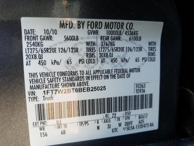 Photo 9 VIN: 1FT7W2BT6BEB25025 - FORD F250 SUPER 