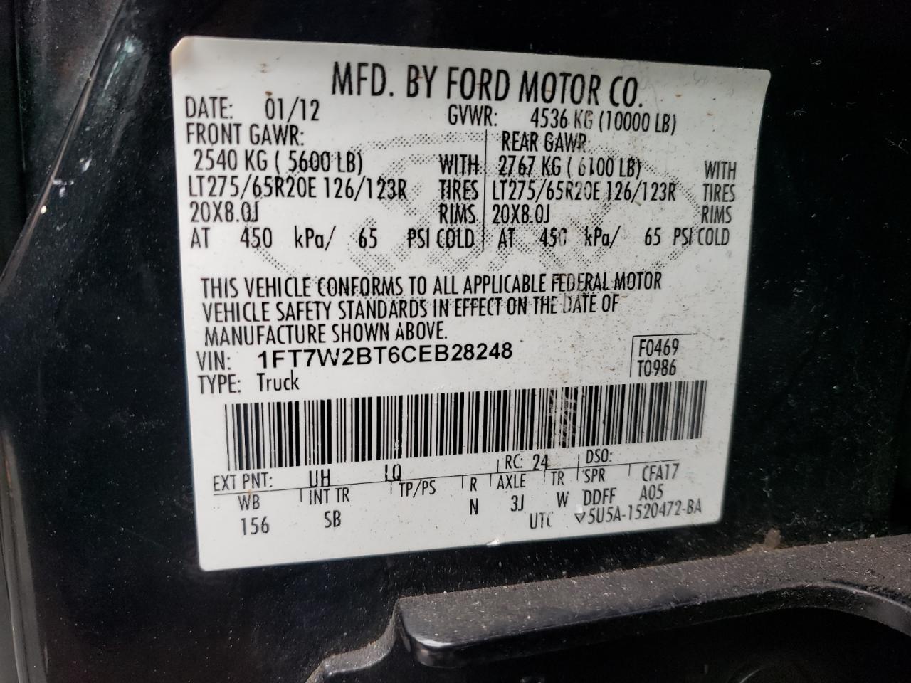 Photo 11 VIN: 1FT7W2BT6CEB28248 - FORD F250 