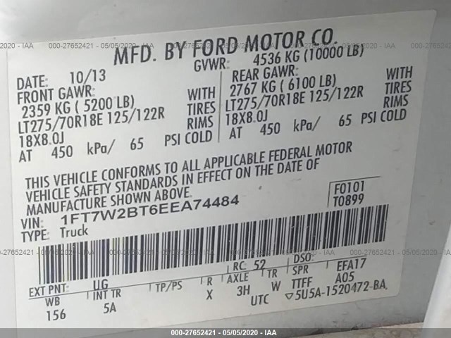 Photo 8 VIN: 1FT7W2BT6EEA74484 - FORD SUPER DUTY F-250 SRW 