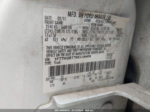 Photo 8 VIN: 1FT7W2BT7BEC06468 - FORD F-250 