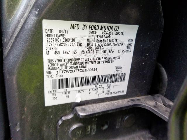 Photo 9 VIN: 1FT7W2BT7CEB80634 - FORD F250 SUPER 