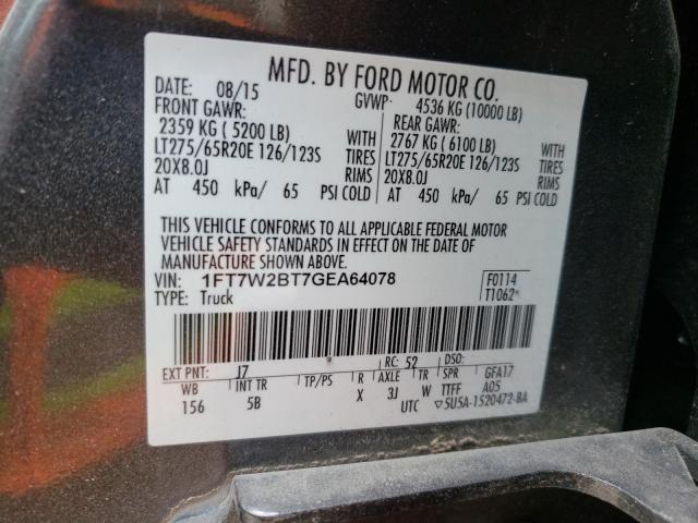 Photo 9 VIN: 1FT7W2BT7GEA64078 - FORD F250 SUPER 