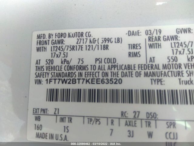 Photo 8 VIN: 1FT7W2BT7KEE63520 - FORD SUPER DUTY F-250 SRW 