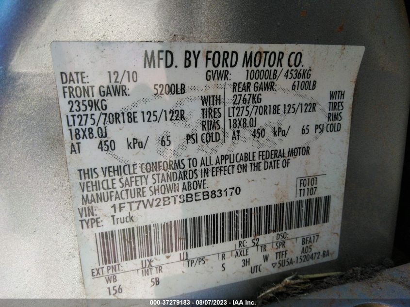 Photo 8 VIN: 1FT7W2BT8BEB83170 - FORD F250 