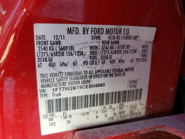 Photo 9 VIN: 1FT7W2BT8CEB04890 - FORD F250 SUPER 