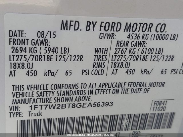 Photo 8 VIN: 1FT7W2BT8GEA56393 - FORD F-250 