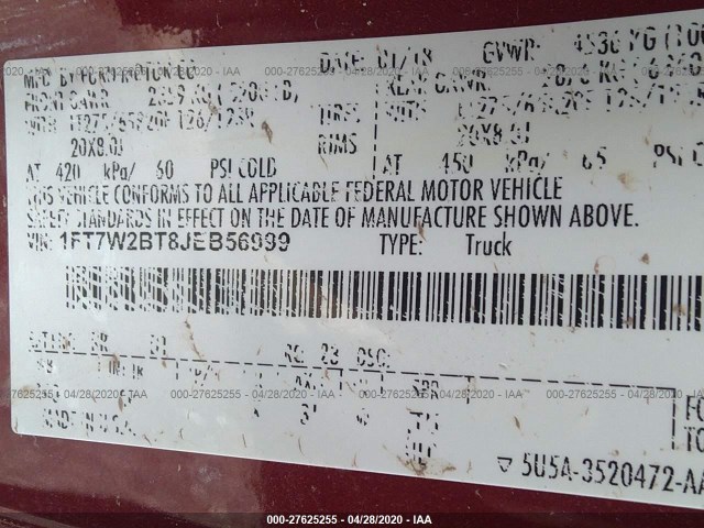 Photo 8 VIN: 1FT7W2BT8JEB56999 - FORD SUPER DUTY F-250 SRW 