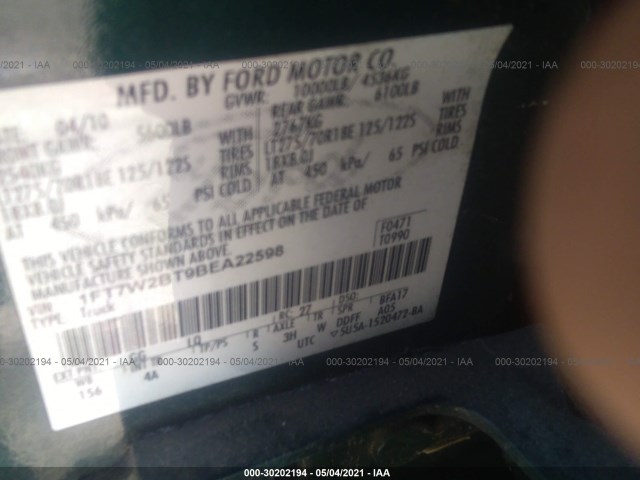 Photo 8 VIN: 1FT7W2BT9BEA22598 - FORD SUPER DUTY F-250 