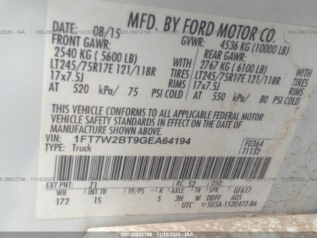 Photo 8 VIN: 1FT7W2BT9GEA64194 - FORD SUPER DUTY F-250 SRW 