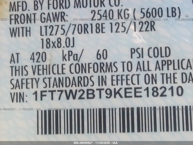 Photo 8 VIN: 1FT7W2BT9KEE18210 - FORD SUPER DUTY F-250 SRW 