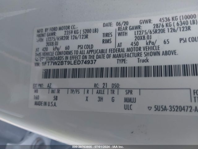 Photo 8 VIN: 1FT7W2BT9LED74937 - FORD F-250 