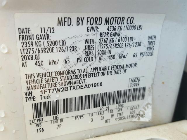 Photo 9 VIN: 1FT7W2BTXDEA01908 - FORD F250 SUPER 