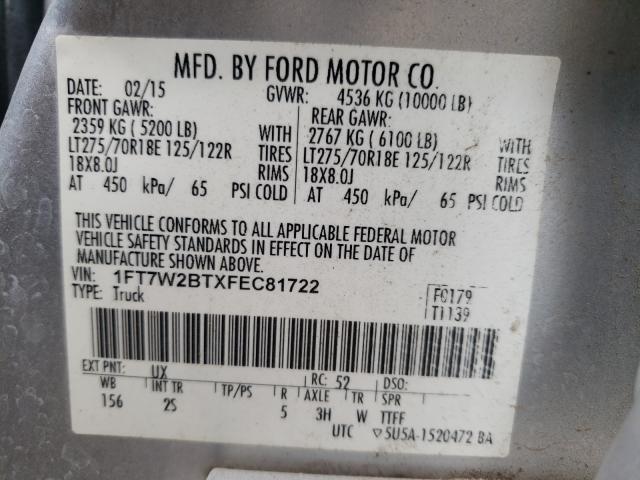 Photo 9 VIN: 1FT7W2BTXFEC81722 - FORD F250 SUPER 