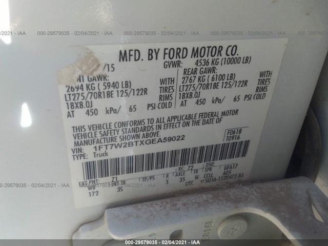 Photo 8 VIN: 1FT7W2BTXGEA59022 - FORD SUPER DUTY F-250 SRW 