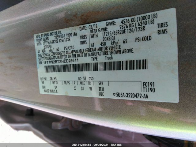 Photo 8 VIN: 1FT7W2BTXHED25611 - FORD SUPER DUTY F-250 SRW 