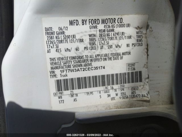 Photo 8 VIN: 1FT7W3AT2CEC35174 - FORD SUPER DUTY F-350 SRW 